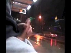 Uncut Gay Dude Masturbating And Cumming At The Bus Stop